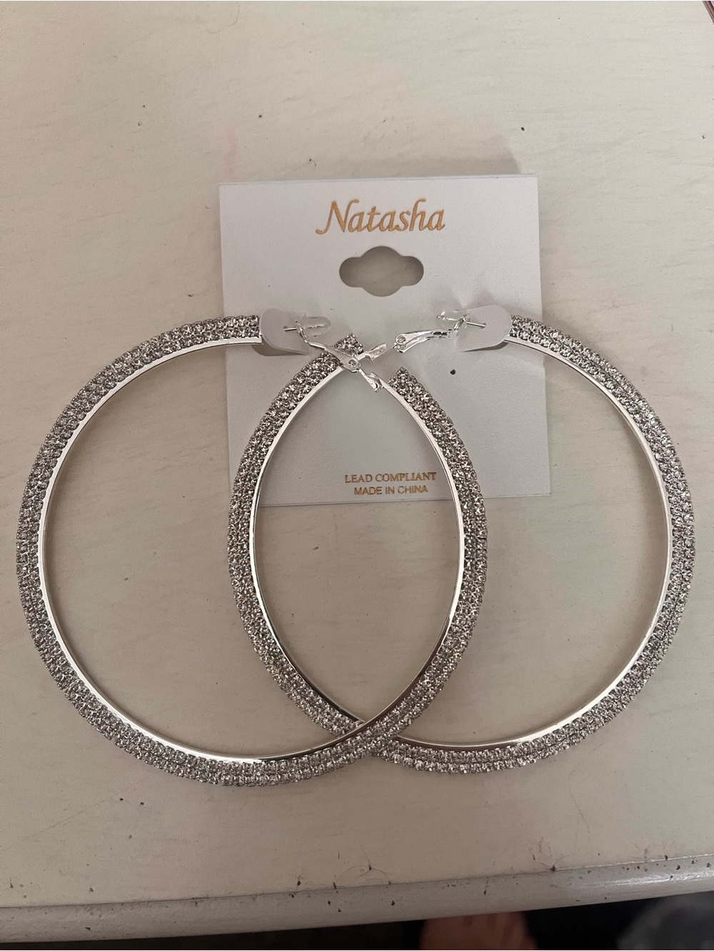 Natasha Couture Silver Pave Crystal Hoop Earrings